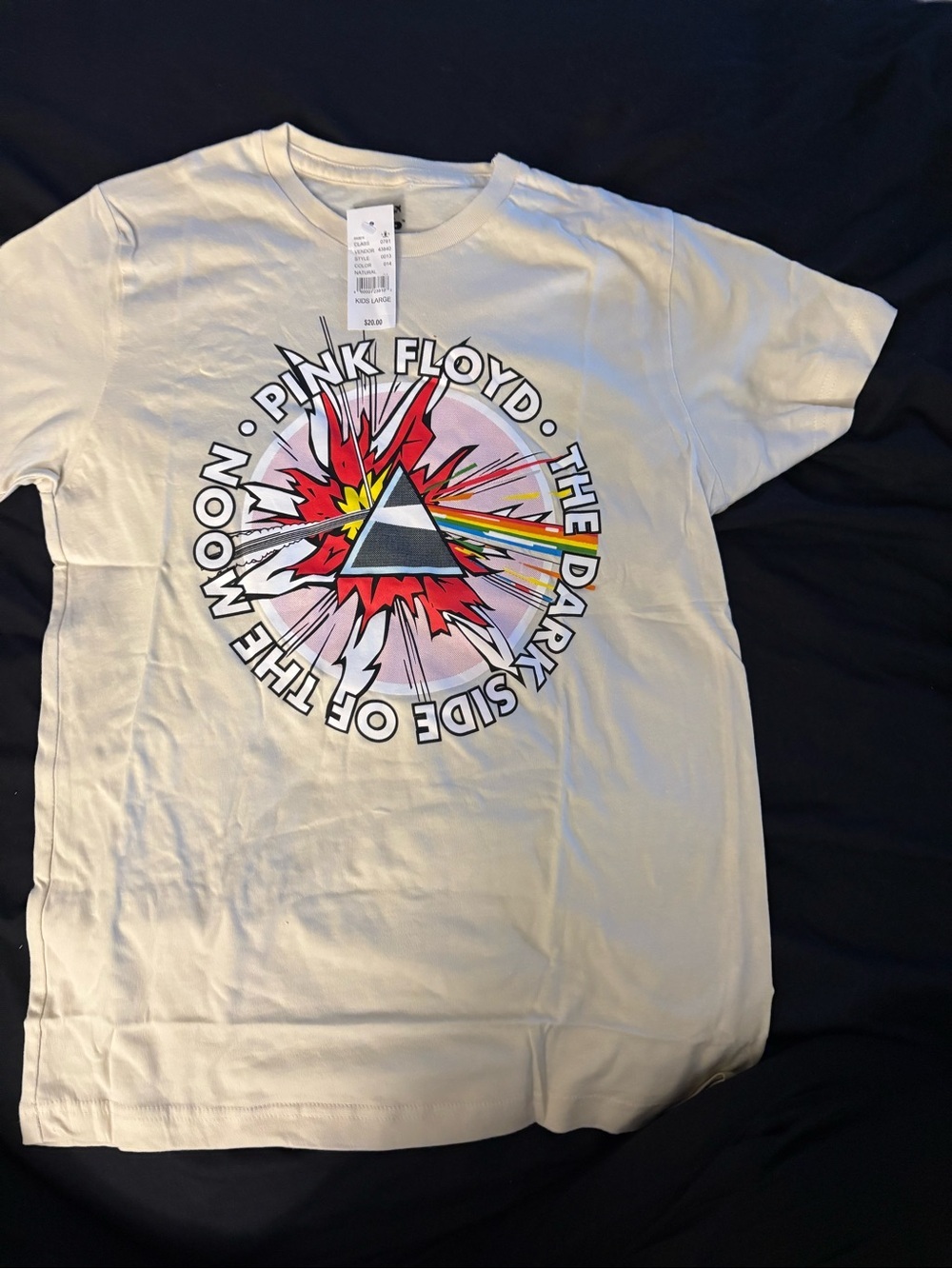 NWT-KIDS Large Pink Floyd White Graphic Tee with Rainbow Prism Burst